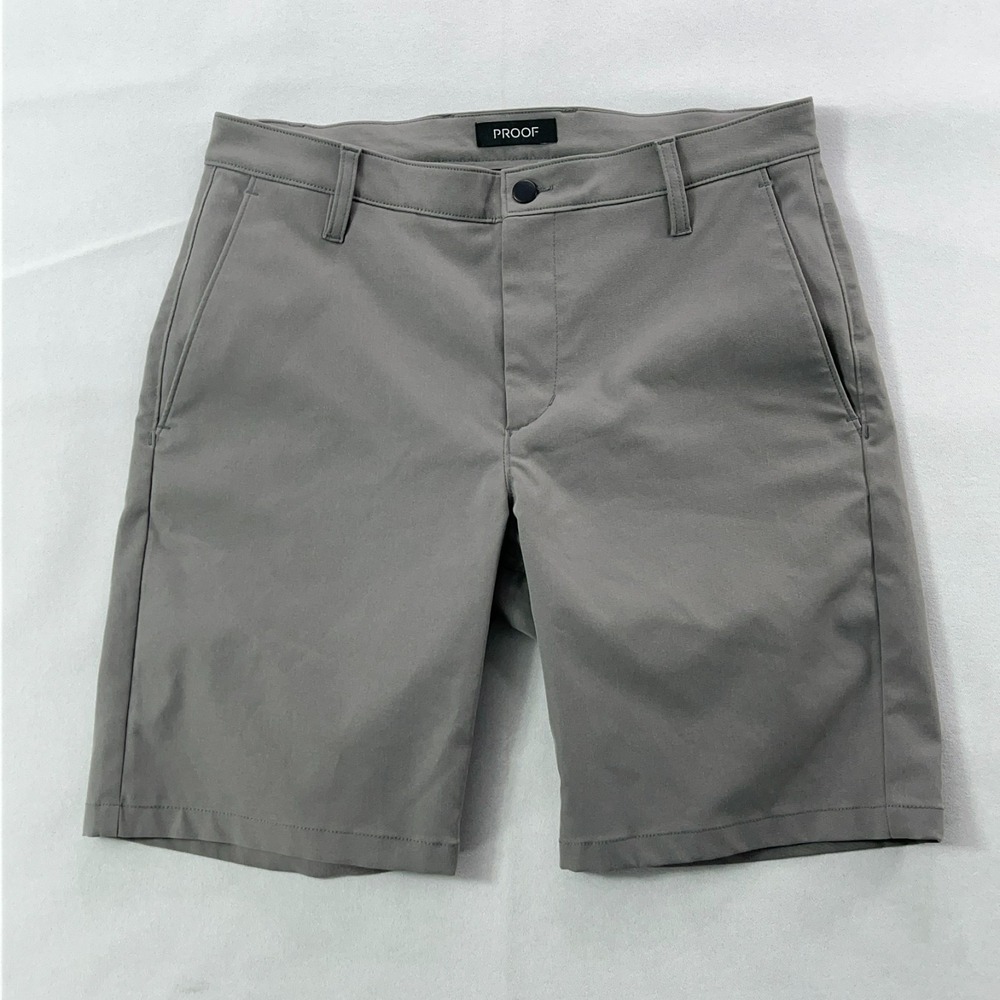 Proof Shorts Men 32 Gray Performance Chino 9 Inch Inseam Inner Zip Pocket